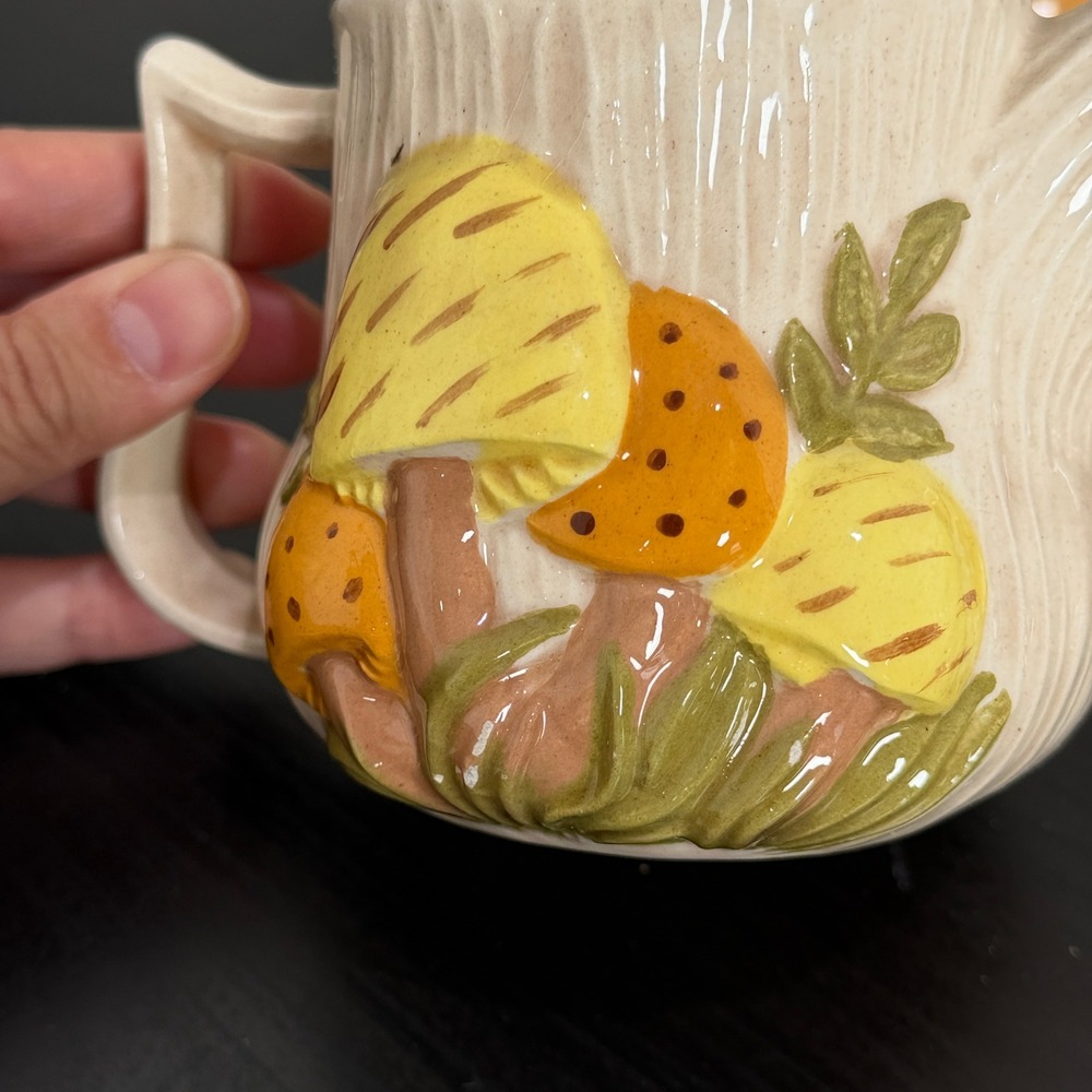 Vintage Arnels Mushroom Ceramic Set Mugs Creamer Sugar Bowl Retro 70s Pottery - Picture 9 of 12